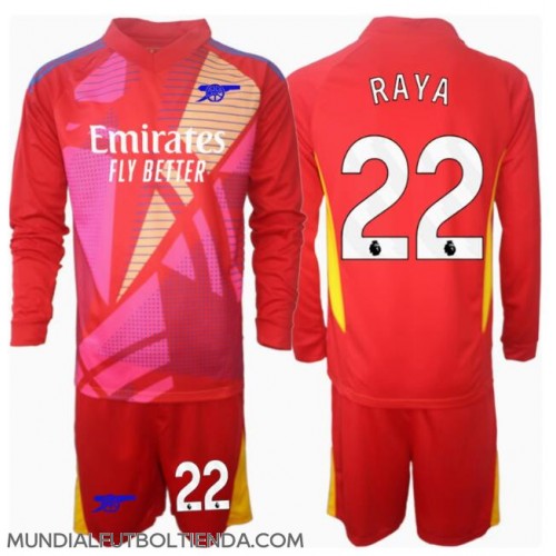Camiseta Arsenal David Raya #22 Portero Segunda Equipación Replica 2024-25 para niños mangas largas (+ Pantalones cortos)